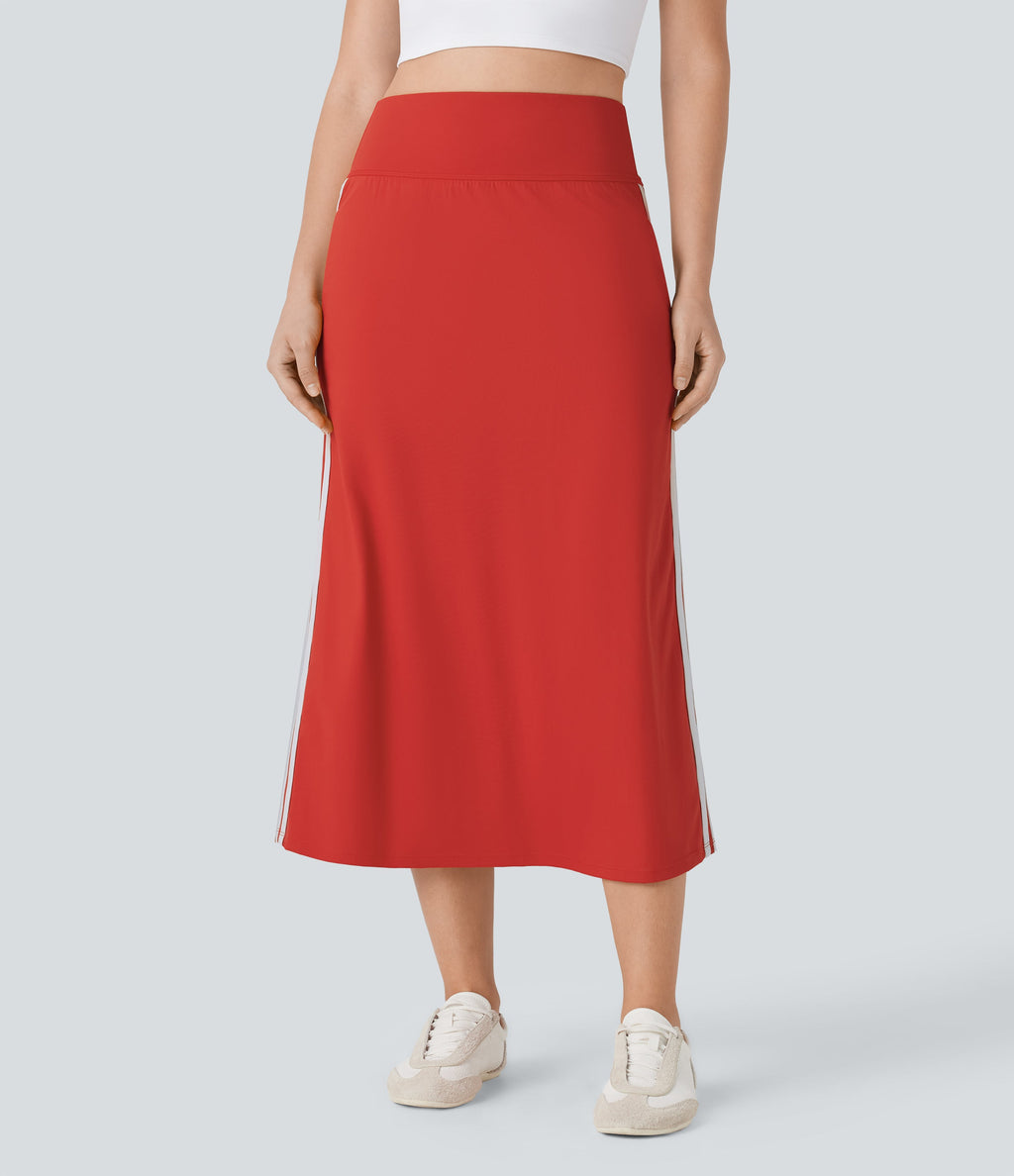 SoftlyZeroTM QuickDry SoCinched High Waisted Tummy Control 2-in-1 Color Block Midi Workout Skirt with Pockets