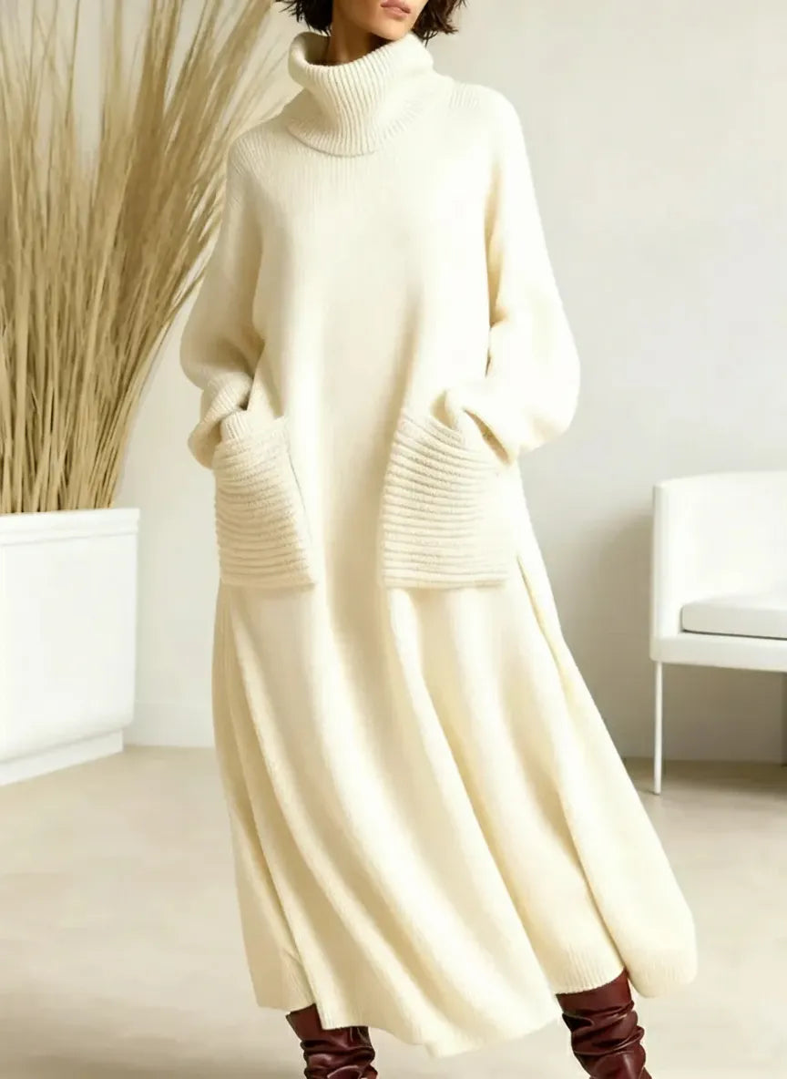 🔥 New Arrivals🔥 Women's Solid Color High-Neck Long-Sleeve Casual Loose Knit Dress