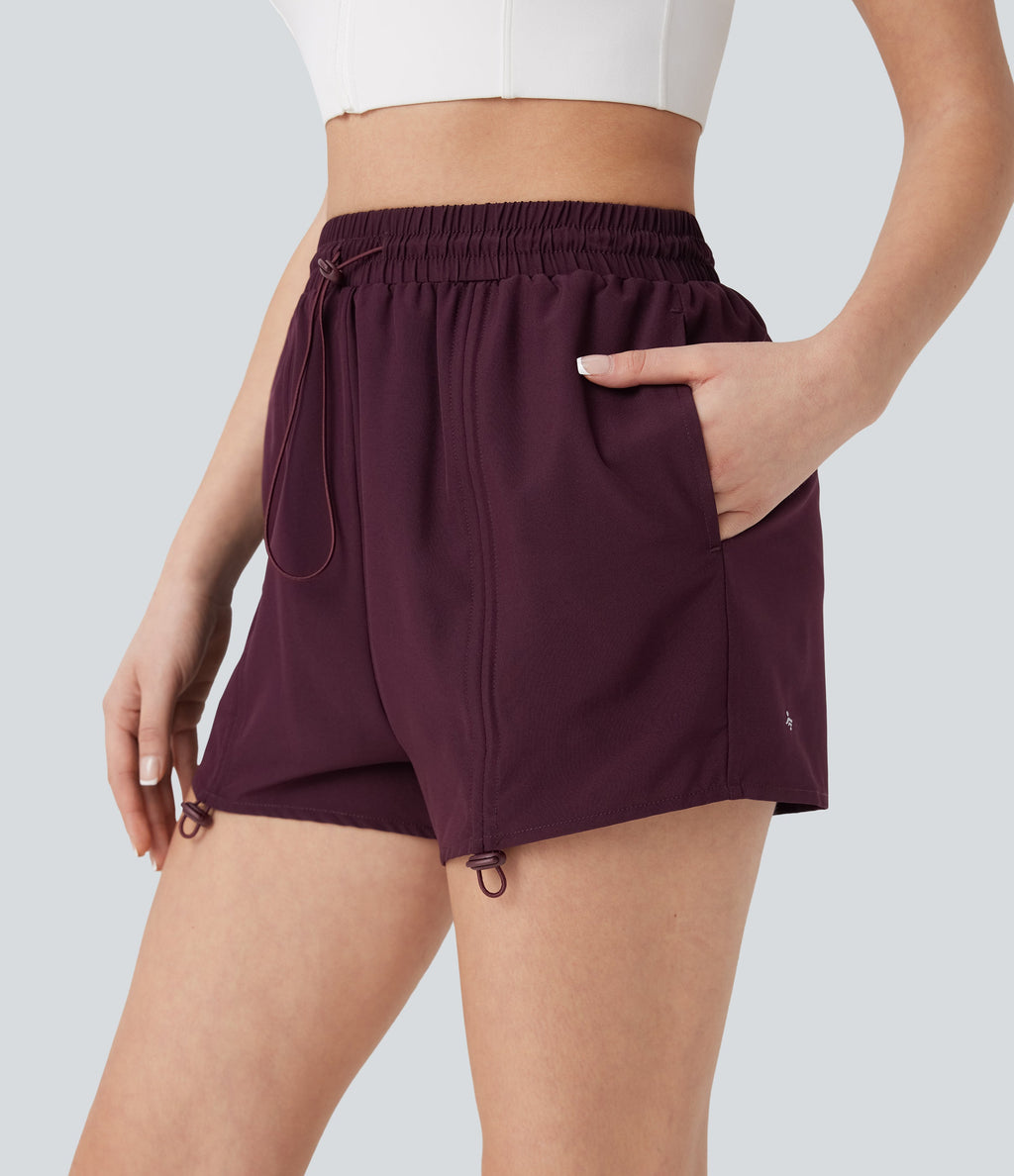High Waisted Drawstring 2-in-1 Yoga Shorts with Pockets