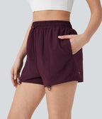 High Waisted Drawstring 2-in-1 Yoga Shorts with Pockets