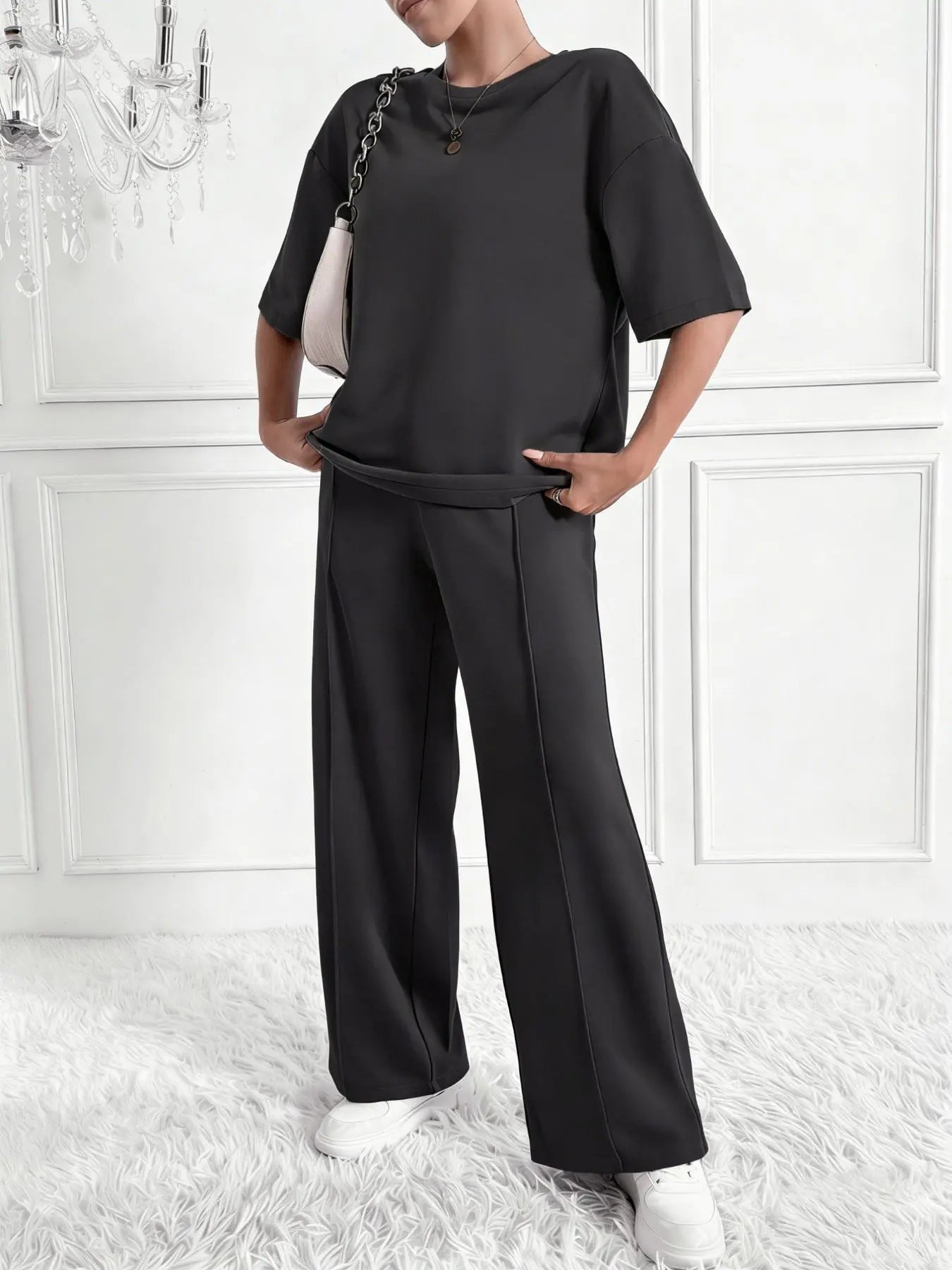 Women's Solid Color Casual Two-Piece Set, Comfortable Loose Fit Co-ord Set for Spring and Summer, Perfect for Daily Wear and Sports