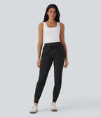 High Waisted Drawstring Tapered Travel Joggers with Side Zip Pockets