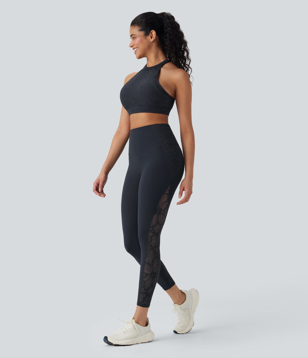 UltraSculptTM SoCinched High Waisted Tummy Control Contrast Lace Shaping Training Leggings with Pockets