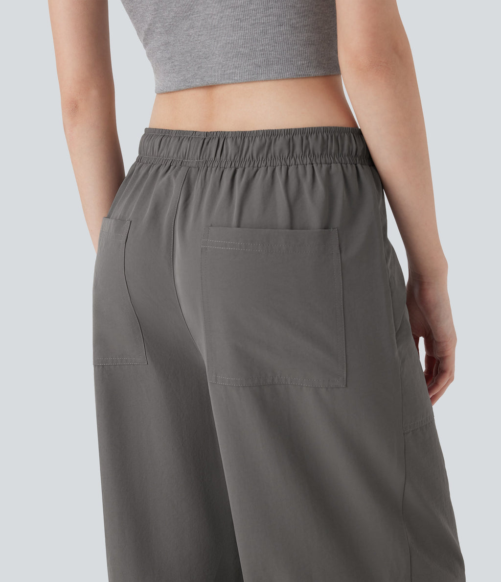 Mid Rise Belted Wide Leg Hiking Cargo Pants with Pockets