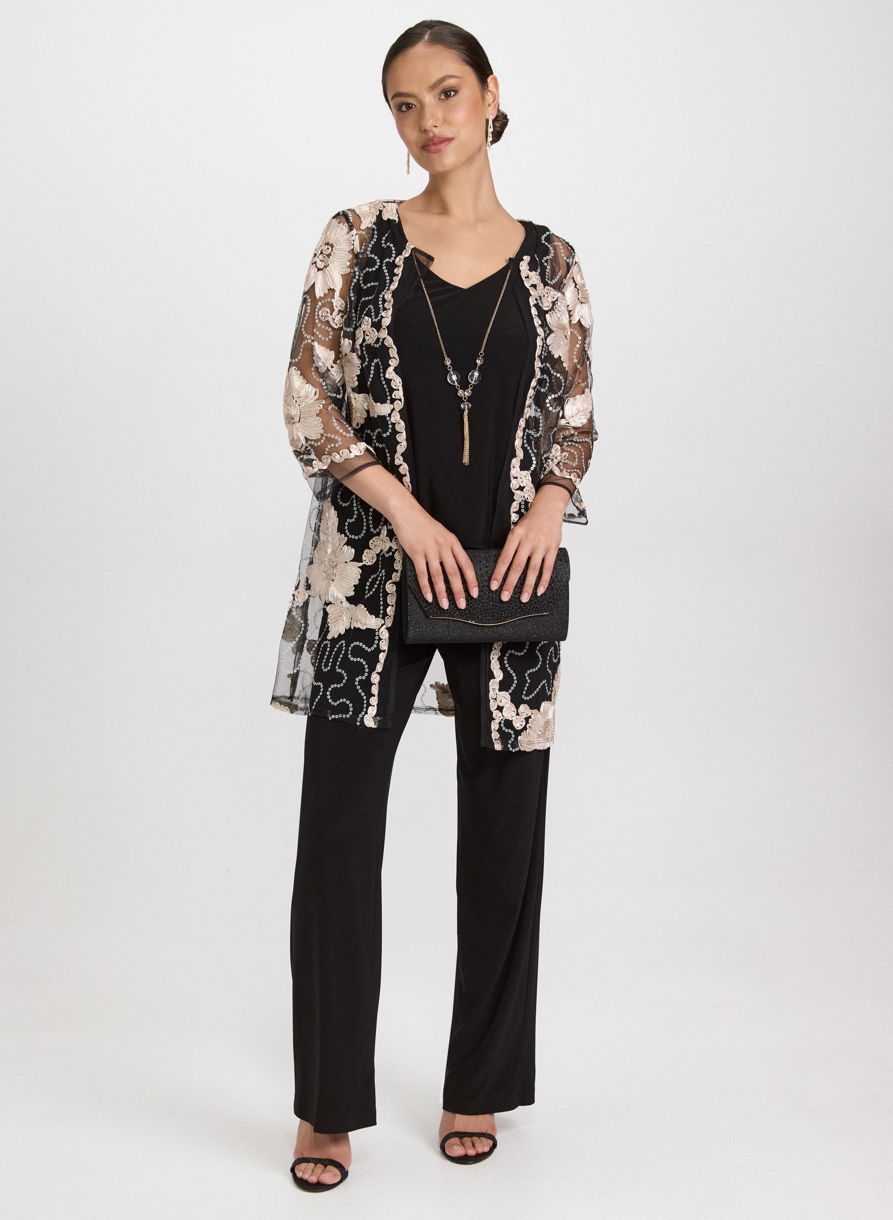 Lace Jacket, Top & Pants Set