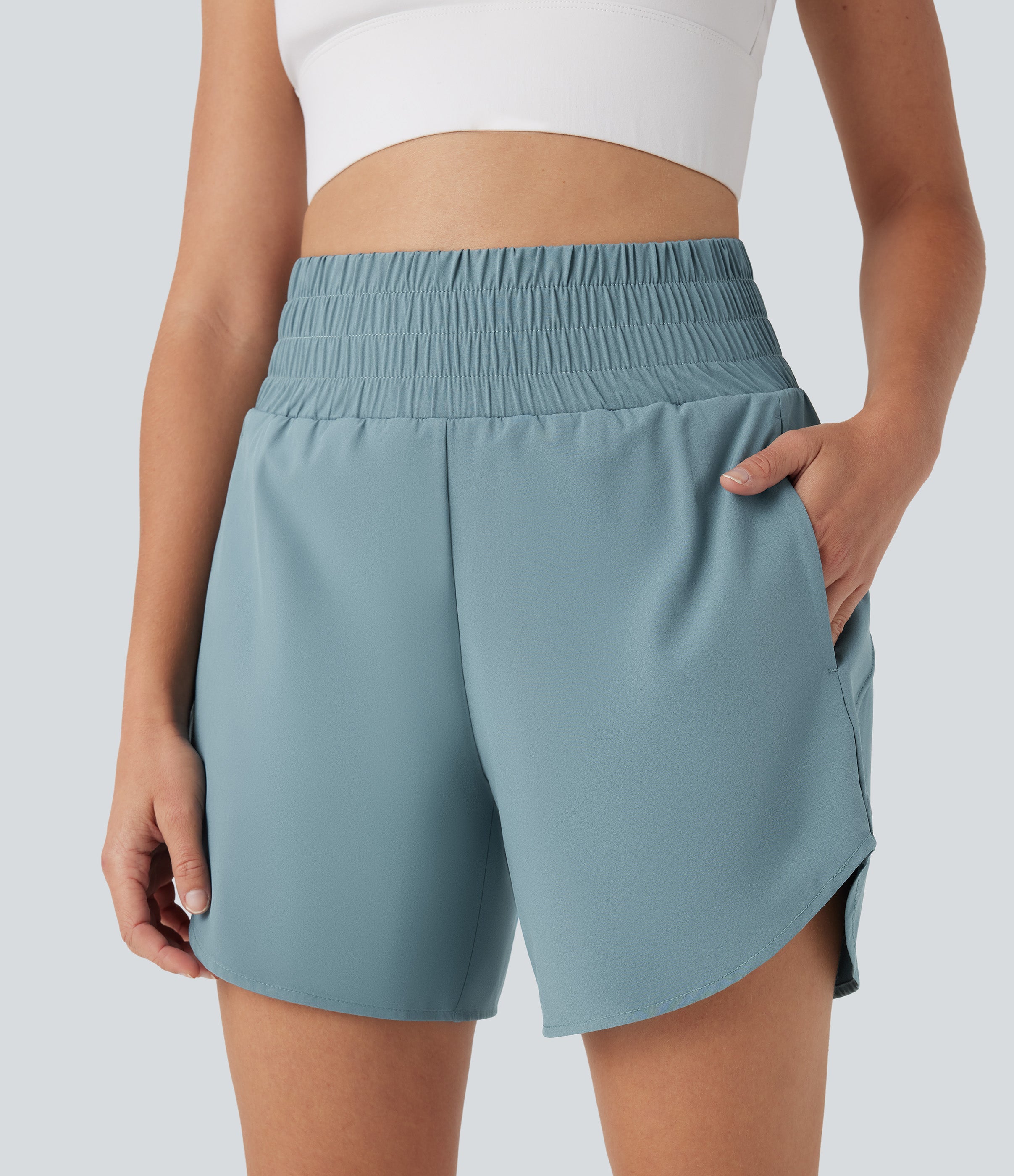 BreezefulTM High Waisted Pockets 2-in-1 Curved Hem Quick Dry Running Shorts 5.5''-Longer Length