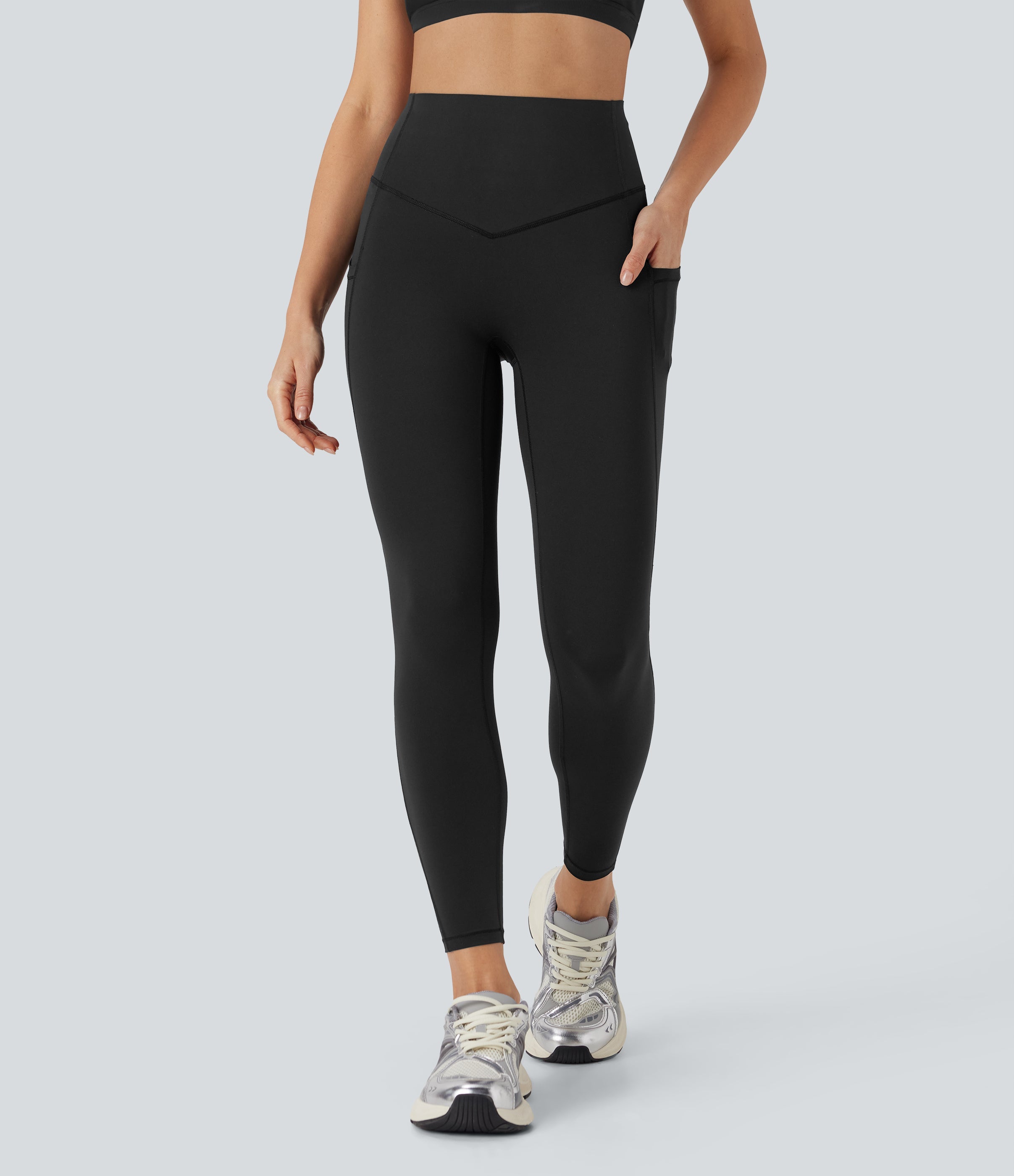 UltraSculptTM Cool Quick Dry SoCinched High Waisted Tummy Control Ventilation Perforated Yoga Leggings with Pockets-UPF50+
