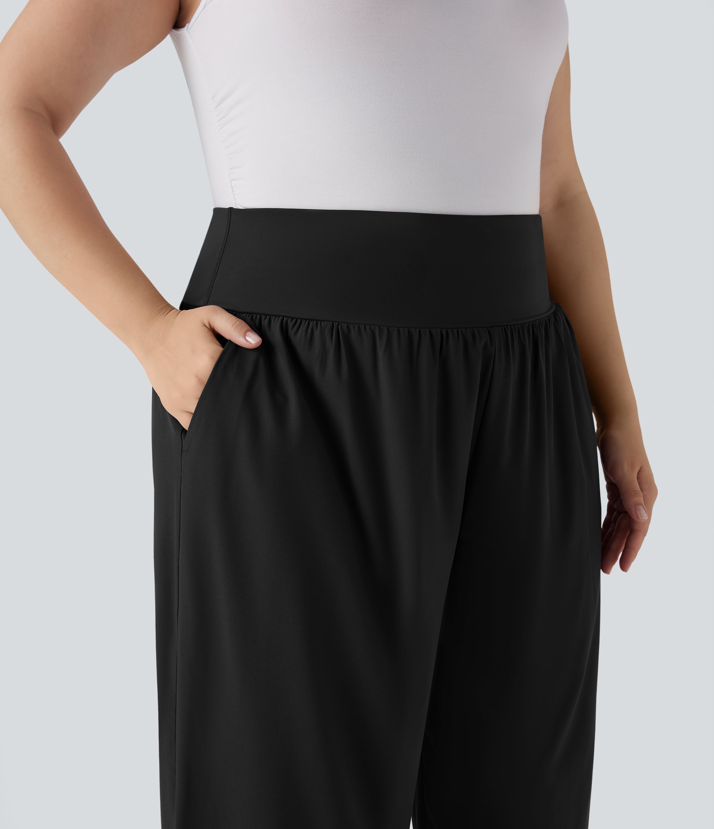 Plus Size BreezefulTM SoCinched High Waisted Tummy Control Hem Quick Dry Pants with Pockets
