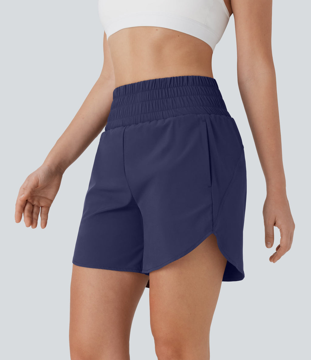 BreezefulTM High Waisted Pockets 2-in-1 Curved Hem Quick Dry Running Shorts 5.5''-Longer Length