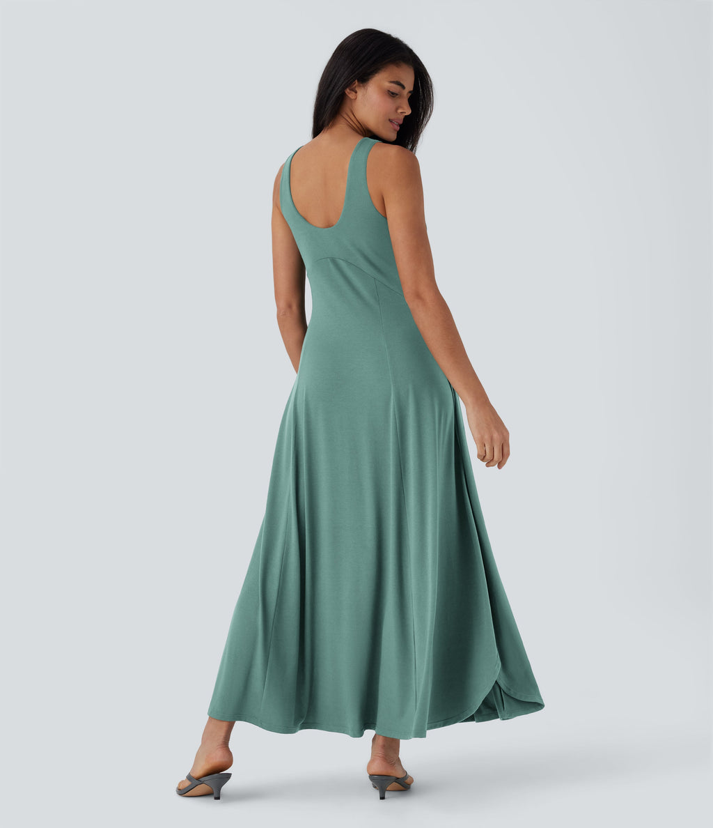 U Neck Flowy Maxi Casual Tank Dress