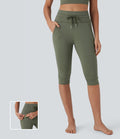 High Waisted Drawstring Pedal Pusher Quick Dry Yoga Joggers with Pockets
