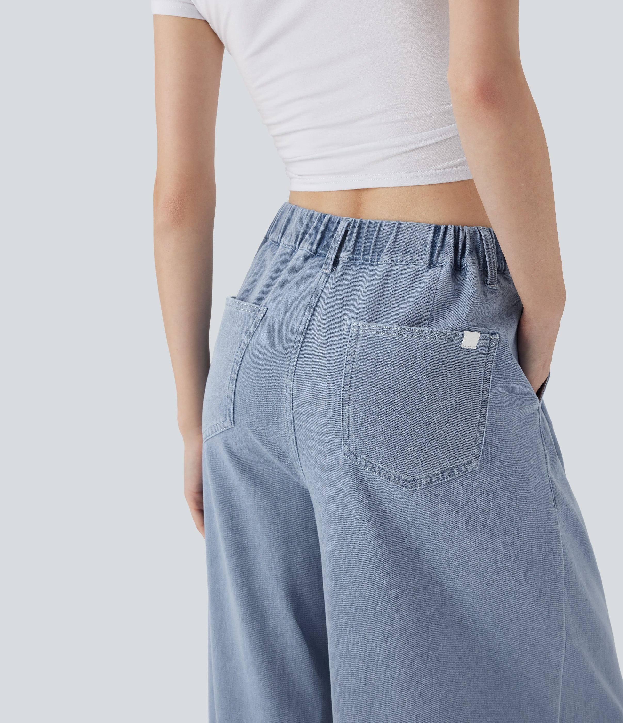 FlexTM High Waisted Wide leg Cool Touch Quick Dry Denim Casual Jeans with Pockets