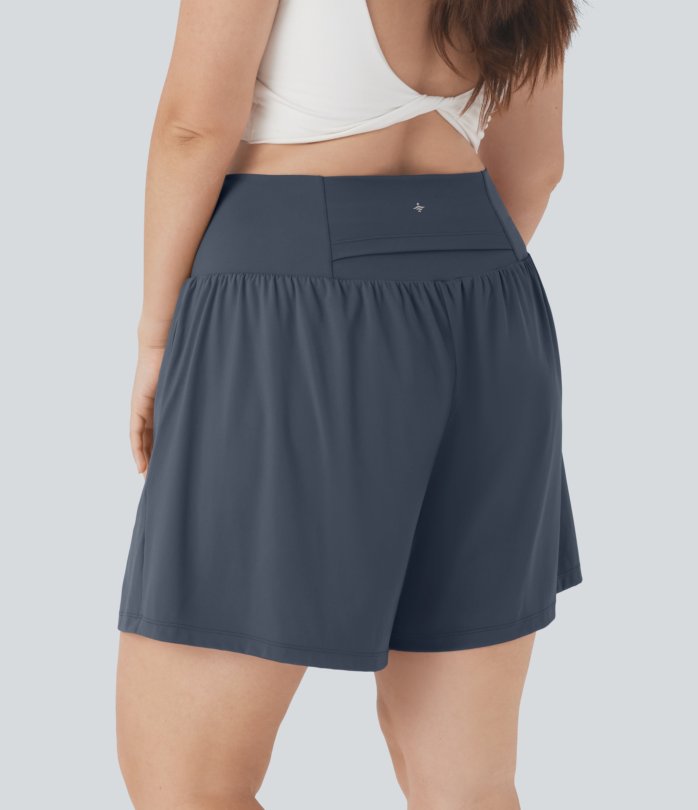 SoftlyZeroTM Airy Super High Waisted 2-in-1 Cool Touch Yoga Plus Size Shorts 7" with Pockets