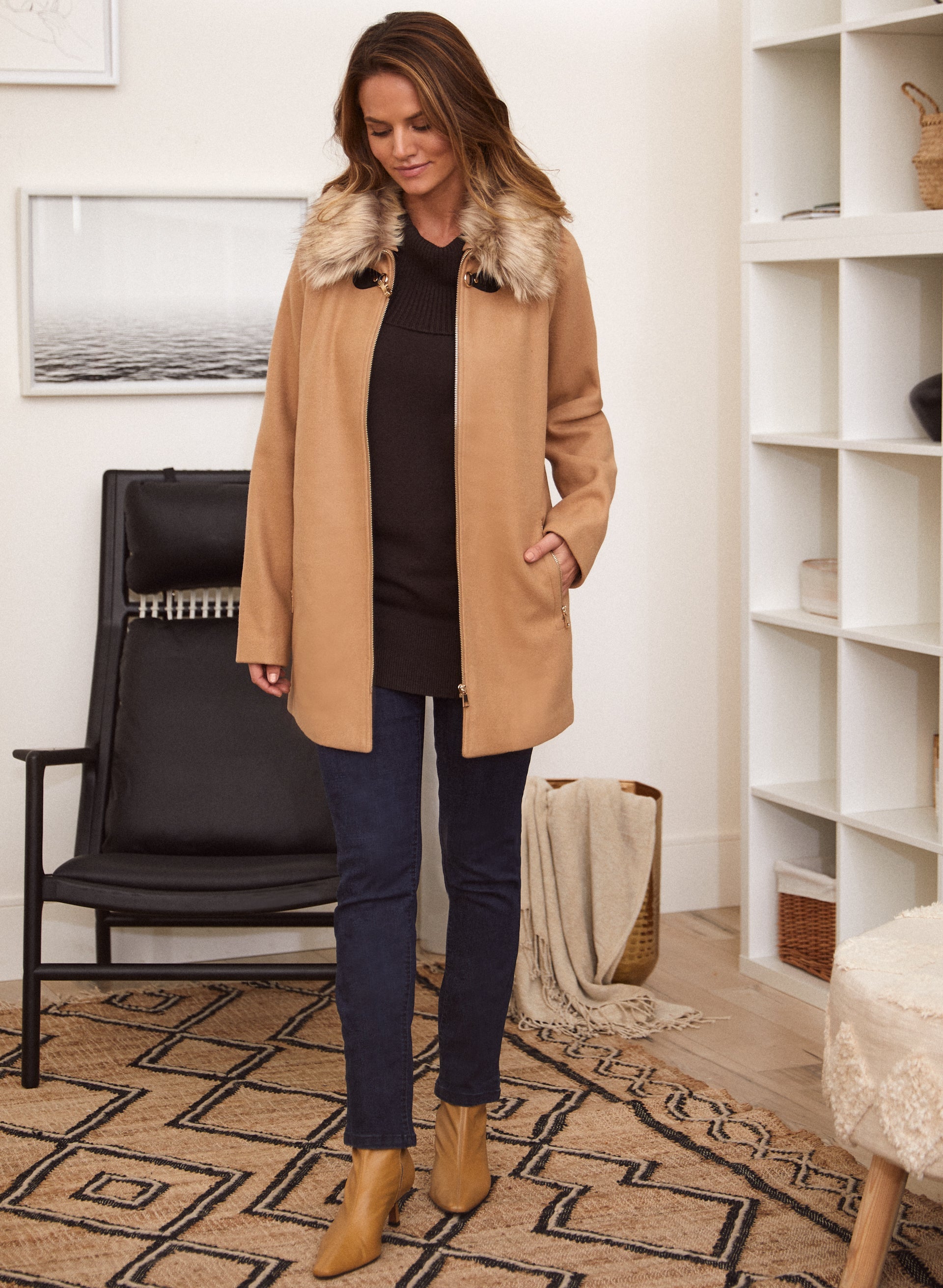 Stretch Faux Wool Coat