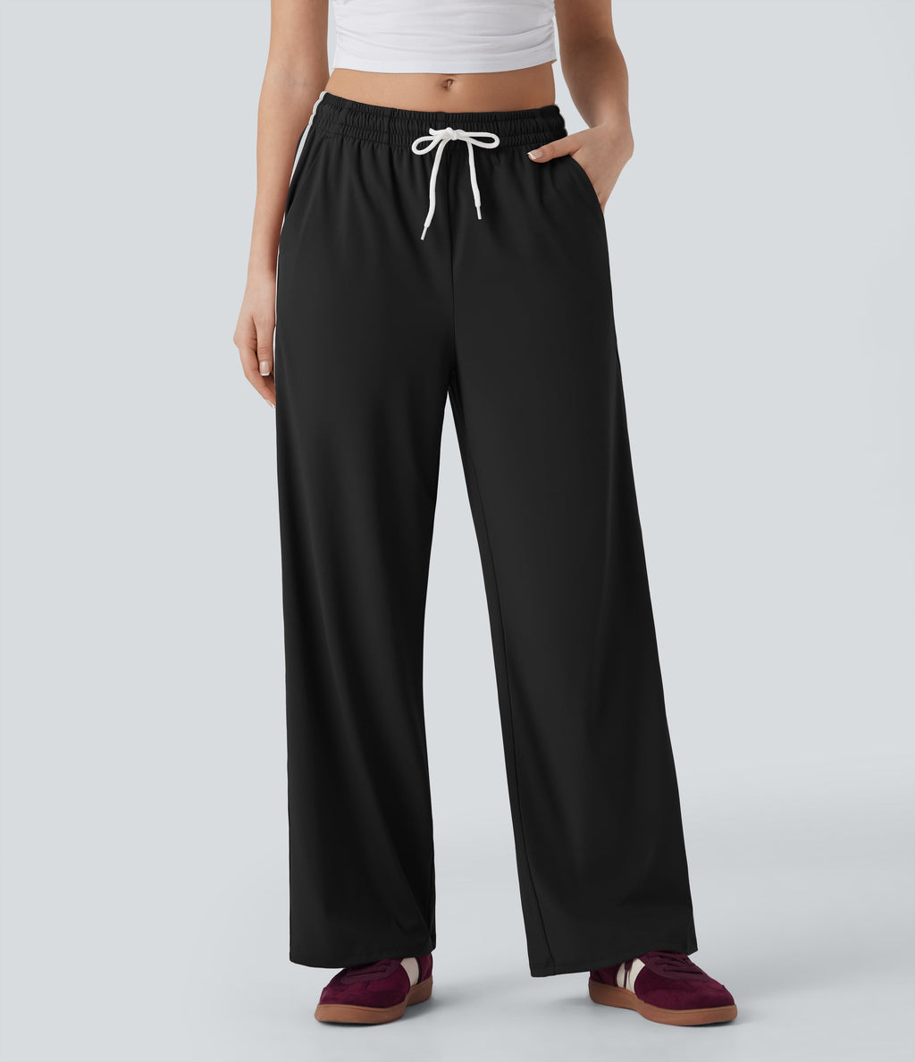 SoftlyZeroTM Airy Low Rise Drawstring Color Block Straight Leg Cool Touch Casual Pants with Pockets-UPF50+