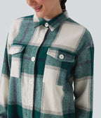 Plaid Curved Hem Longline Casual Jacket with Pockets