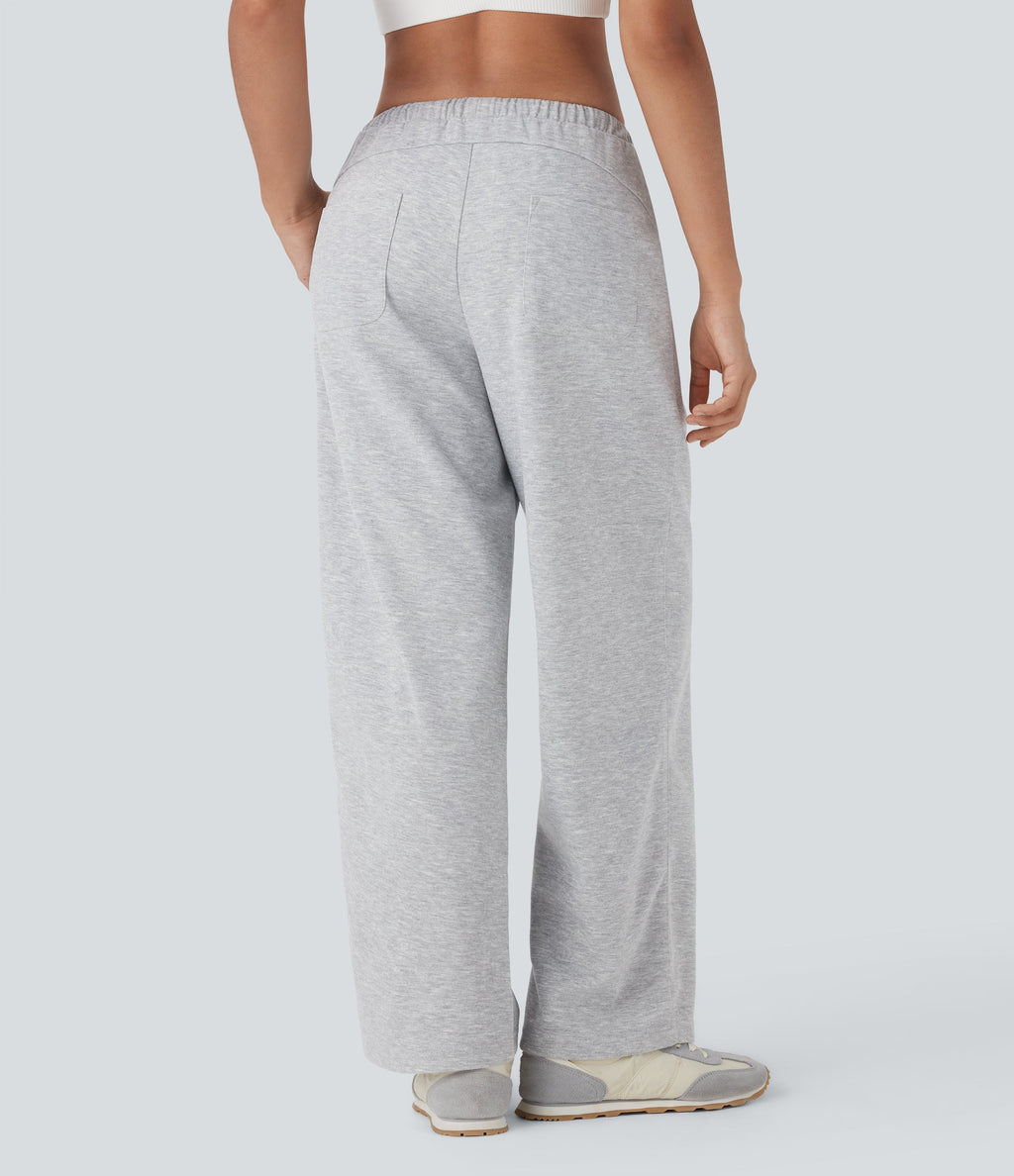 Low Rise Drawstring Straight Leg Yoga Pants with Pockets