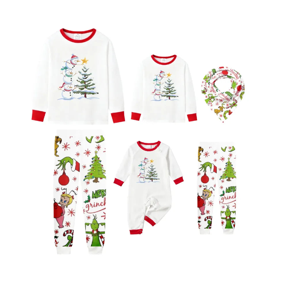Family Christmas White Pajamas Set With Classic Pattern Print