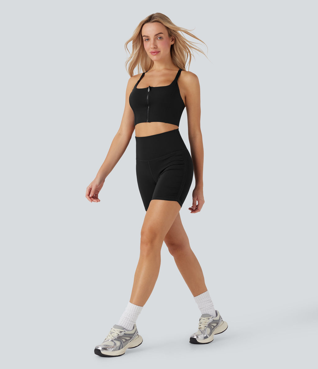 SoftlyZeroTM QuickDry SoCinched High-Waisted Tummy-Control Ruched Running Biker Shorts 5''