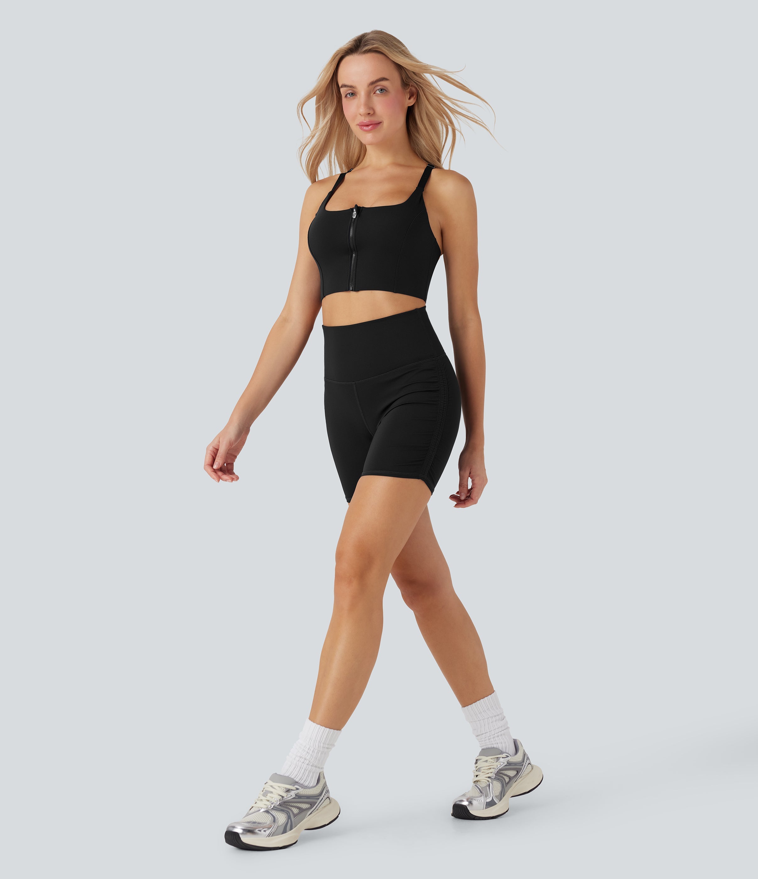 SoftlyZeroTM QuickDry SoCinched High-Waisted Tummy-Control Ruched Running Biker Shorts 5''