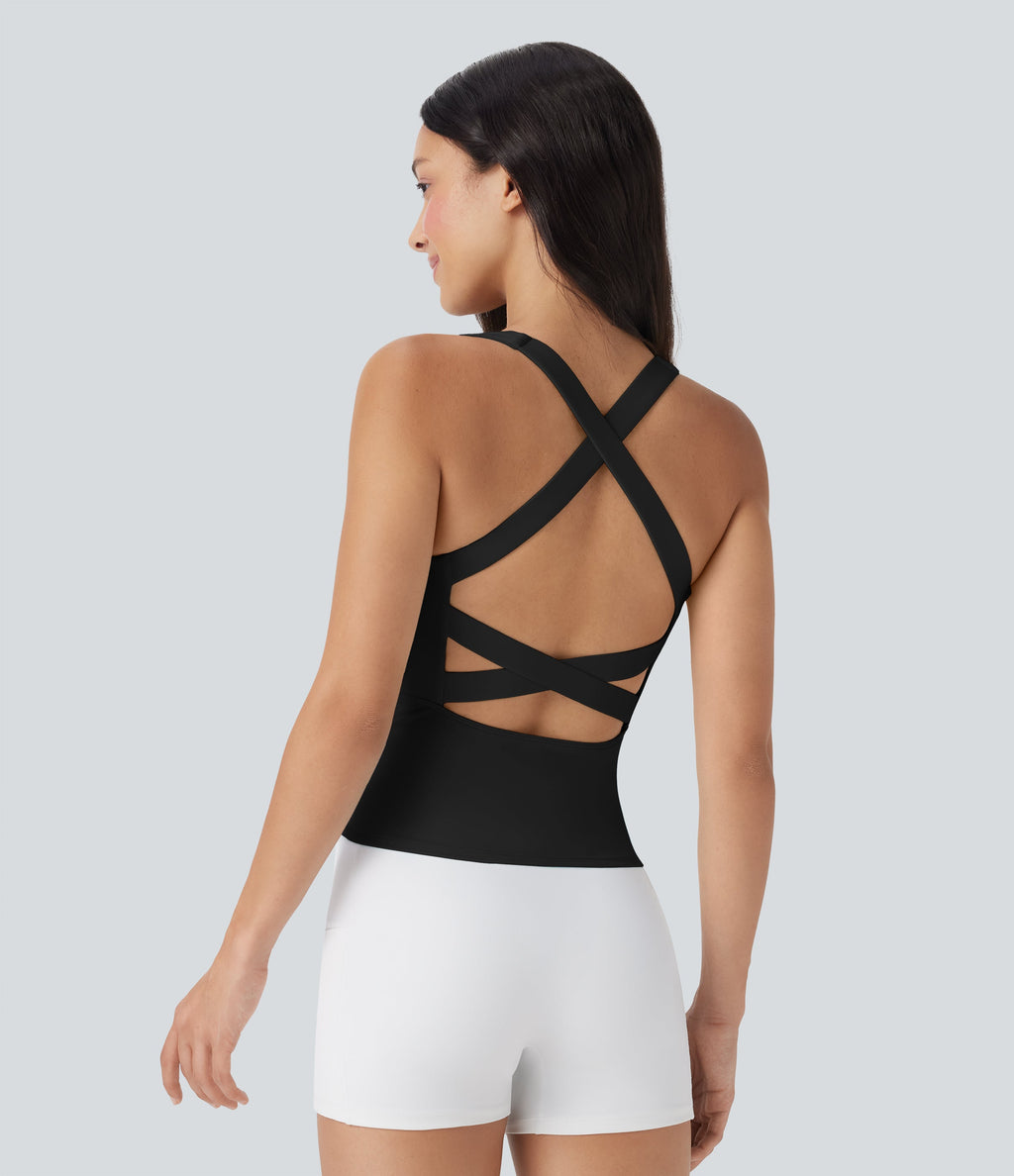 SoftlyZeroTM Airy Square Neck Cropped Cool Touch Running Tank Top-Longer Length-UPF50+