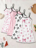 4-Pack Women's Strapless Nightdresses, Cartoon Bear All-Over Print Pajamas, Sweet Home Wear for Spring Summer, Essential Cozy Sleepwear Homewear
