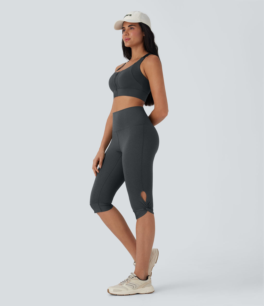 High-Waisted Cut-Out Quick-Dry Yoga Pedal Pusher Leggings with Pocket