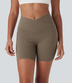 UltraSculptTM High Waisted Crossover Tummy Control Butt Lifting Yoga Biker Shorts 5'' with Pockets