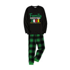 Christmas Family Matching Pajamas-Black Top and Green Plaid Pants Pjs Set with "Family Christmas 2025" Slogan Print