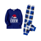 Christmas Family Matching Pajamas-Navy & White Plaid Pjs Set with "Christmas Crew Making Memories Together" and Santa Hat Pattern Print