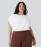 Round Neck Short Batwing Sleeve Work Plus Size T-Shirt