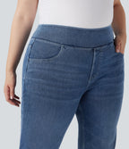FlexTM High Waisted Pockets Washed Casual Bootcut Plus Size Jeans