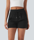 Mid Rise Drawstring Linen-Feel  Work Shorts with Side Zip Pockets