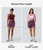 BreezefulTM High Waisted Pockets 2-in-1 Curved Hem Quick Dry Running Shorts 5.5''-Longer Length