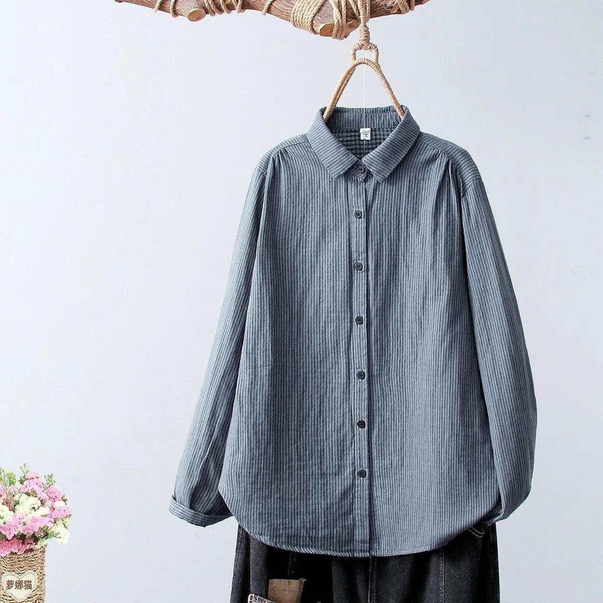 2025 New Women's Linen Cotton Casual Loose Stripe Shirt-Buy 3 Get Free Shipping