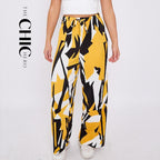 ChicHero Abstract Print Wide-Leg Drawstring Pants Palazzo Pleated Pants