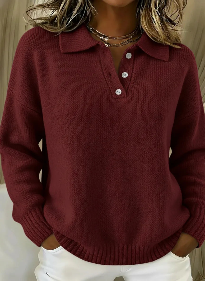 CLEARANCE SALE🔥Classic Polo Neck Button-Down Solid Color Sweater Top