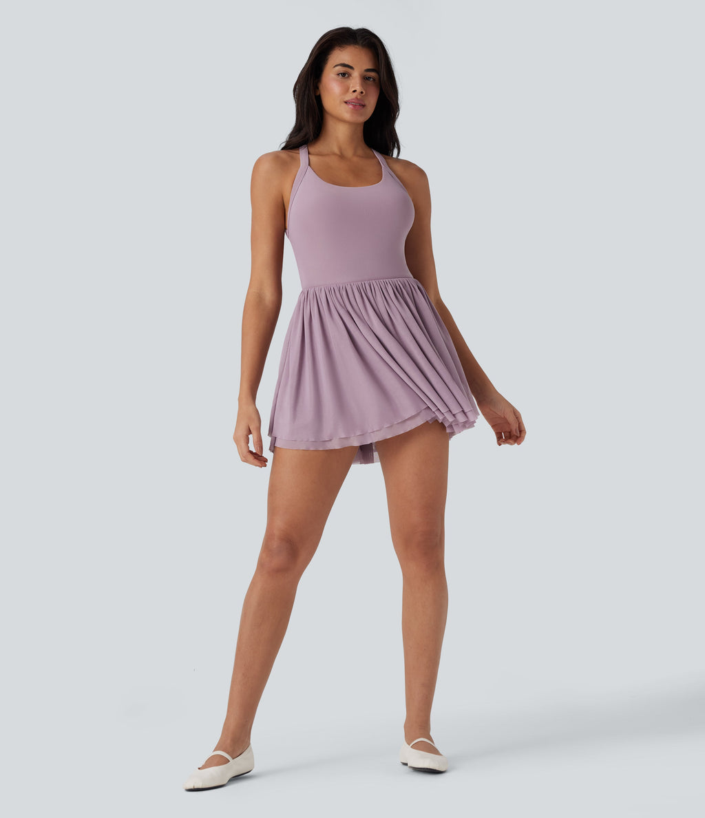 Mesh 2-in-1 Mini Dance Active Dress with Pocket