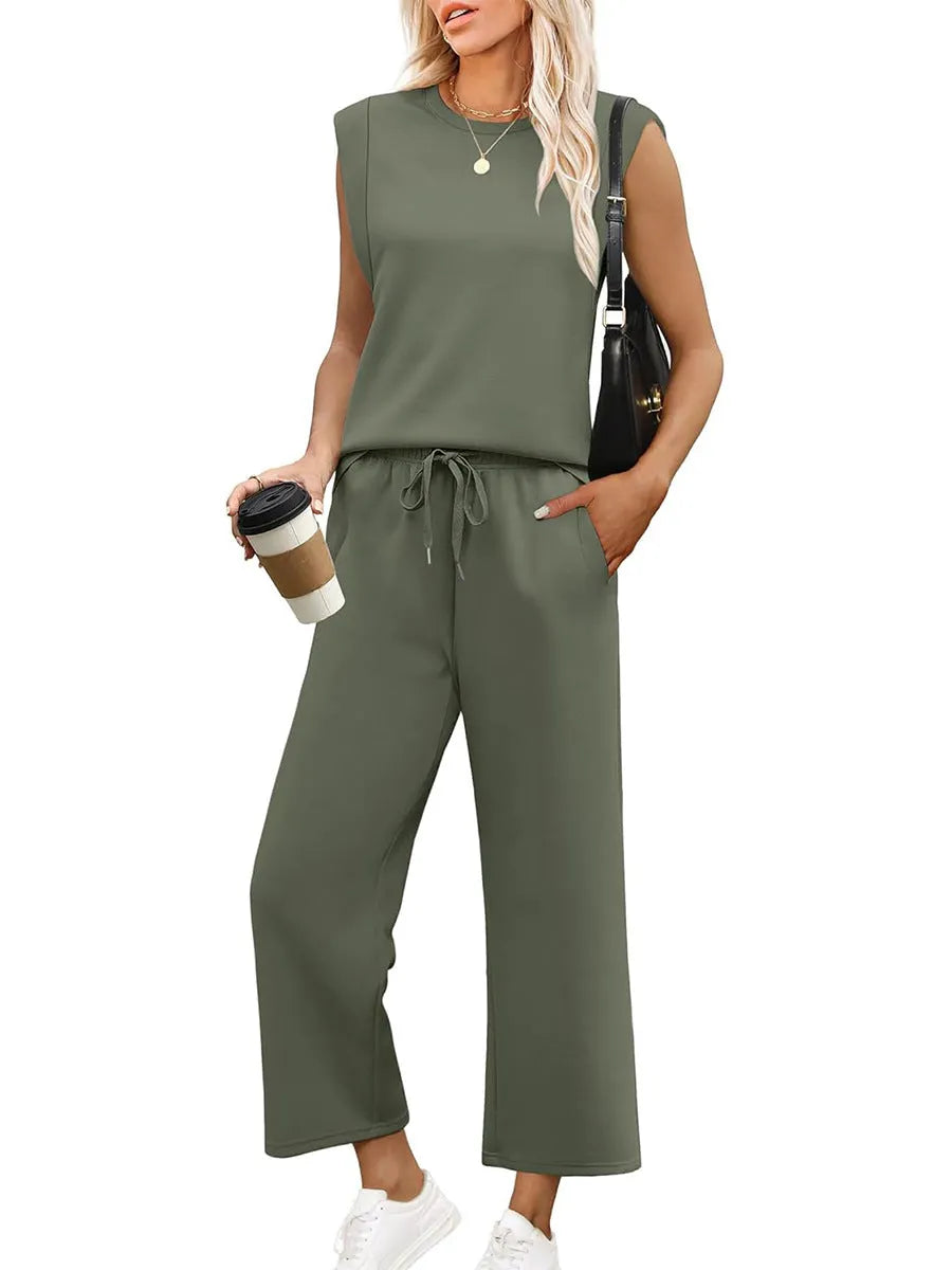 2025 New Women's  Sleeveless Top & Wide-Leg Pants 2-Piece Set