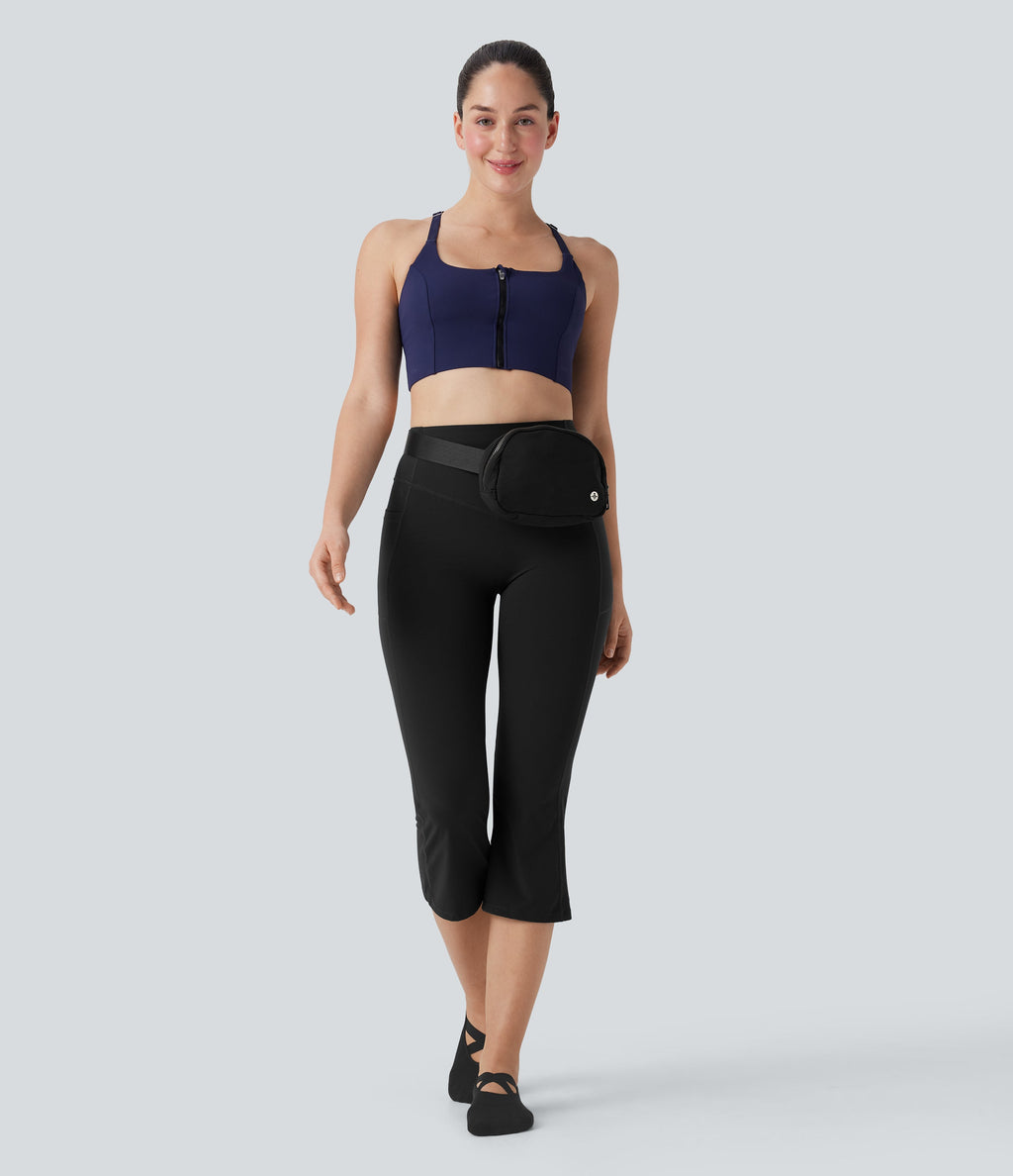 UltraSculptTM SoCinched High Waisted Tummy Control Butt Lifting Ruched Capri Yoga Bootcut Leggings with Pockets