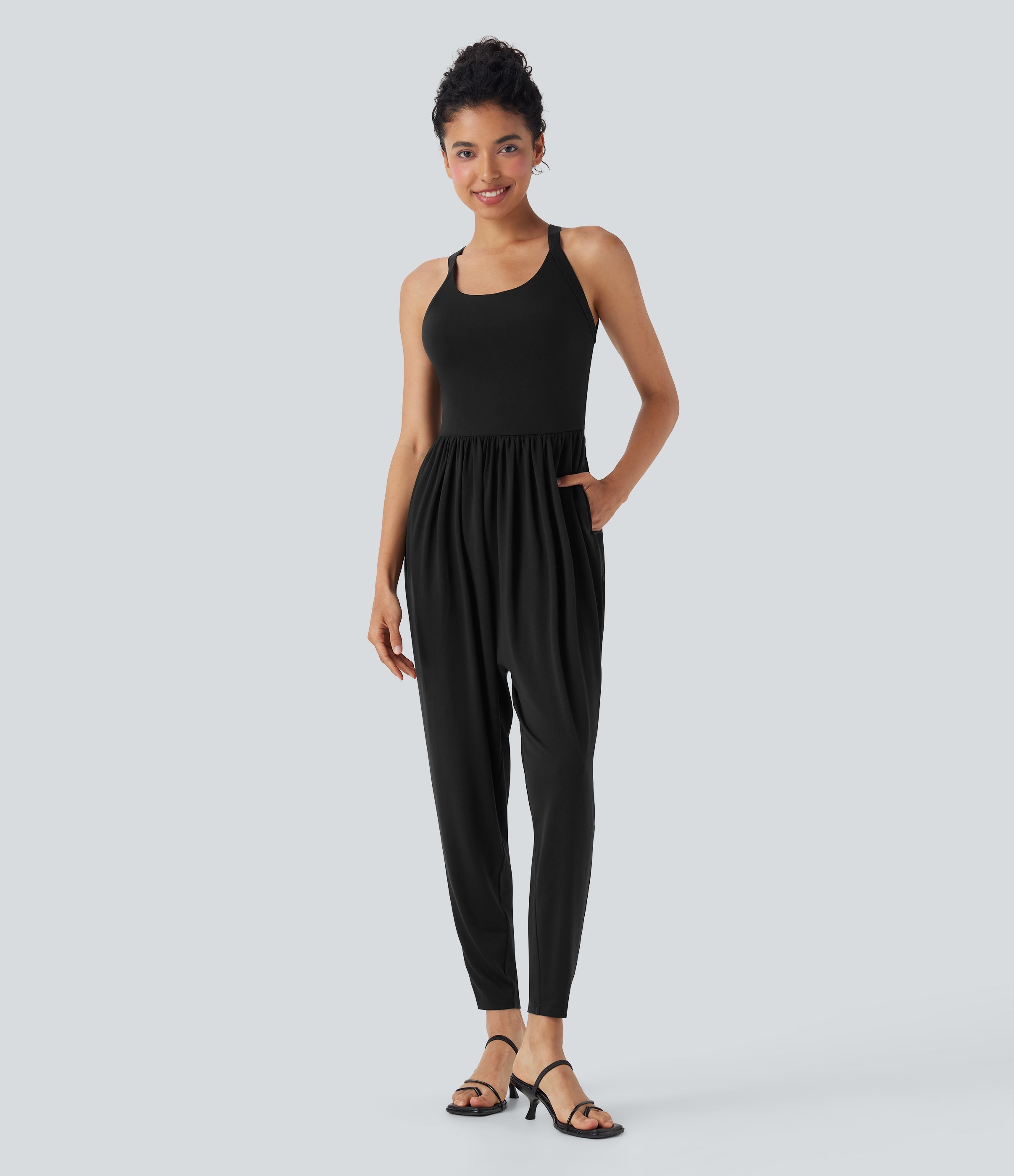 U Neck Harem Casual Jumpsuit with Pockets-Easy Peezy Edition-D/DD/DDD/F Cups