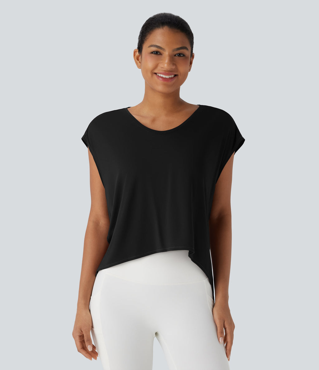 Crossover Asymmetric High-Low Hem Running Sports Top