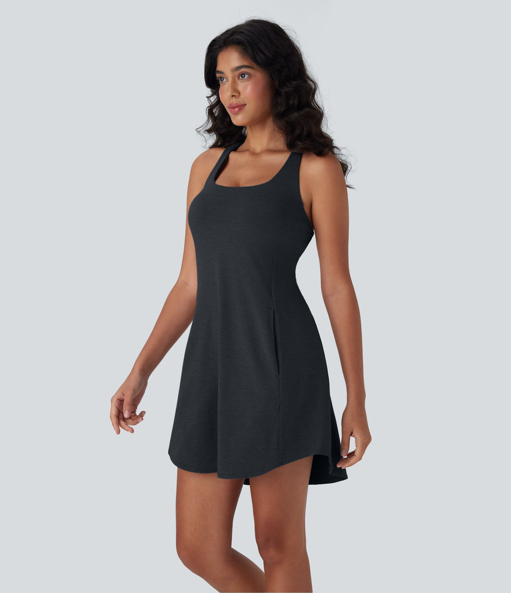 Cut Out Pocket 2-Piece Mini Yoga Active Dress