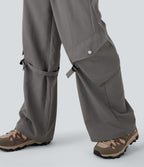 Mid Rise Belted Wide Leg Hiking Cargo Pants with Pockets