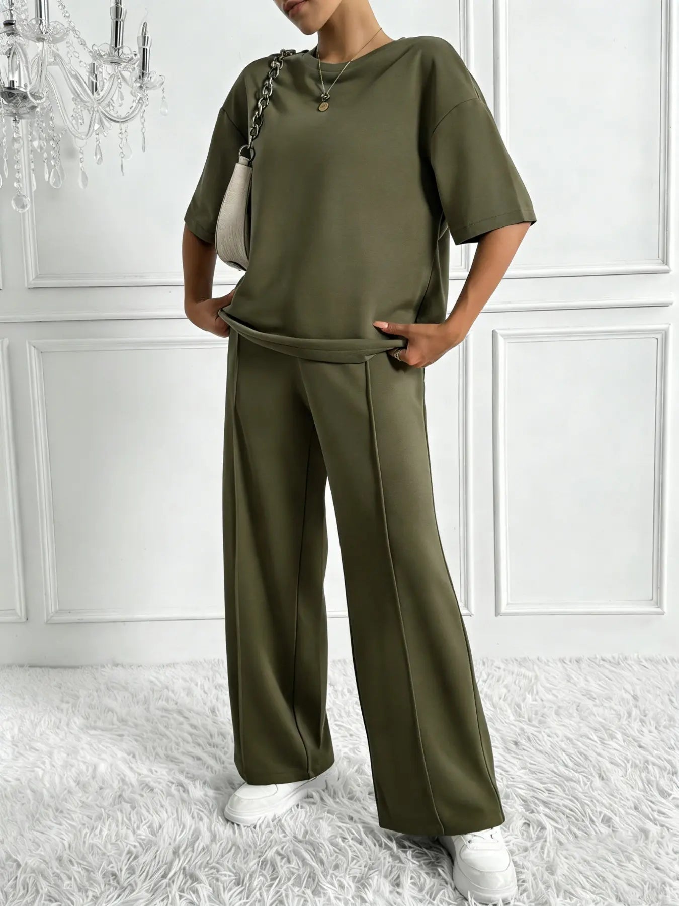 Women's Solid Color Casual Two-Piece Set, Comfortable Loose Fit Co-ord Set for Spring and Summer, Perfect for Daily Wear and Sports