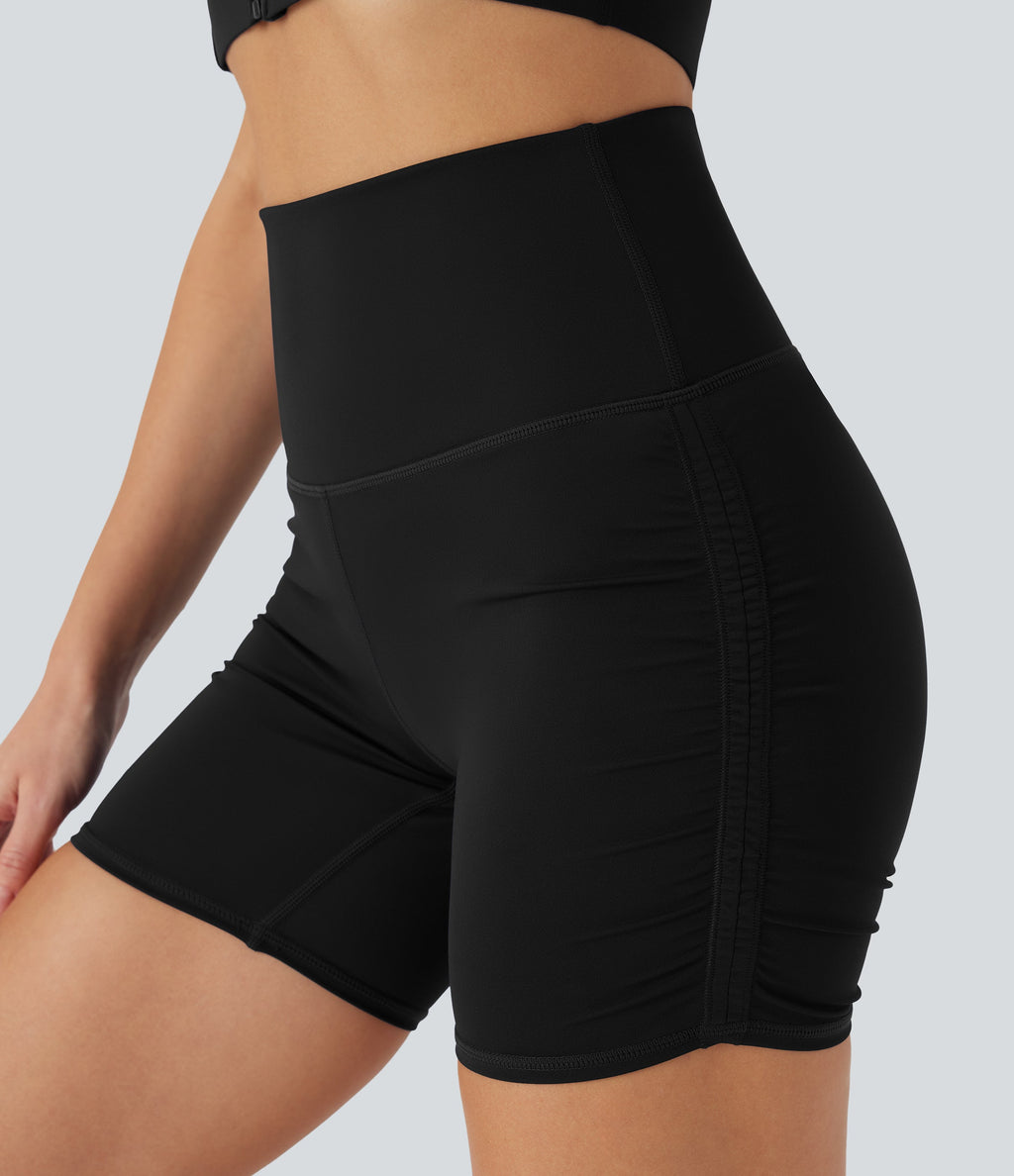 SoftlyZeroTM QuickDry SoCinched High-Waisted Tummy-Control Ruched Running Biker Shorts 5''