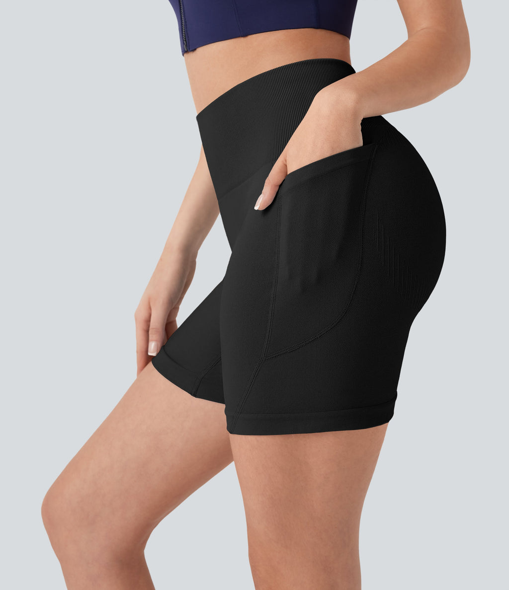 Seamless Flow High Waisted Yoga Biker Shorts 5'' with Pockets
