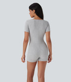 Henley Neck Short Sleeve Casual Romper