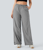 Mid Rise Wide Leg Cool Touch Casual Pants with Pockets