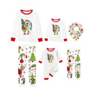 Family Christmas White Pajamas Set With Cute Xmas Pattern Print